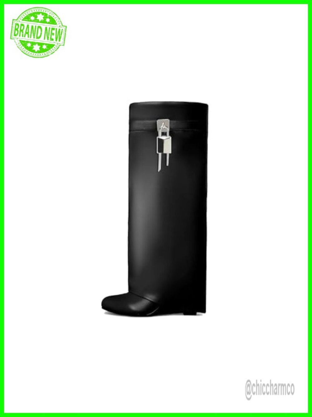 Fold Over Wedge Knee-High Boots Faux Leather Padlock Slouchy Tall Booties